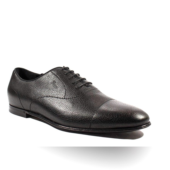 GUCCI MEN'S DESIGNER SHOES BLACK PEBBLED LACED LEATHER OXFORDS Ultralux - Picture 1 of 7